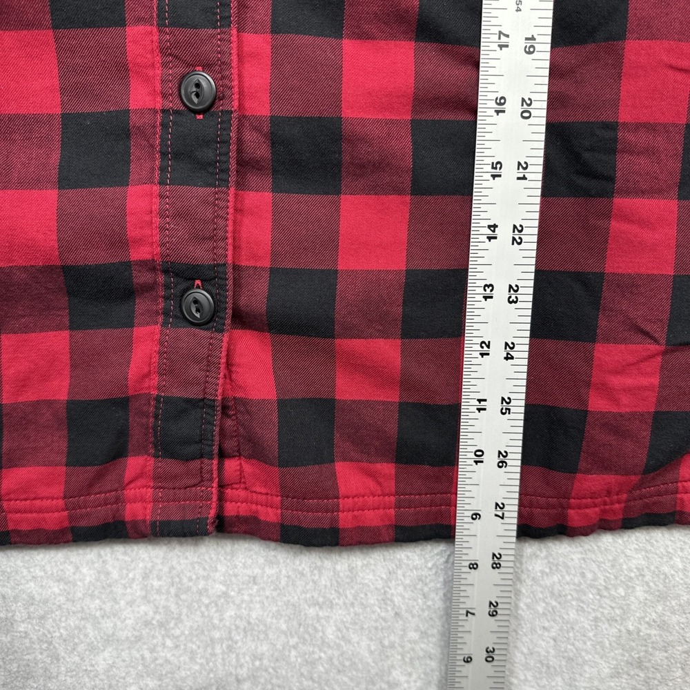 LL Bean Fleece Lined Flannel Hoodie Women Small Red Buffalo Plaid Cozy Shacket - Picture 8 of 13